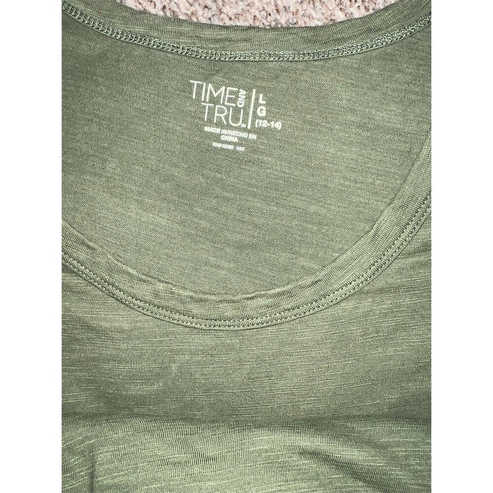 Time and Tru Dress Womens L Olive Green Tiered Knit Knee Length Casual - Picture 2 of 2